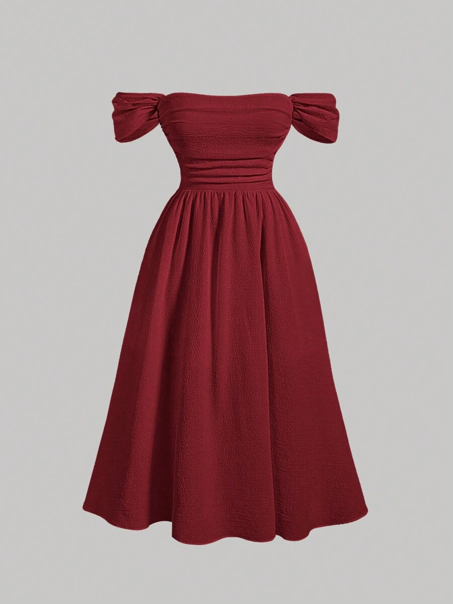 SHEIN MOD Off-The-Shoulder Ruffle Romantic Plus Size Dress, Summer,Birthday Dresses For Women