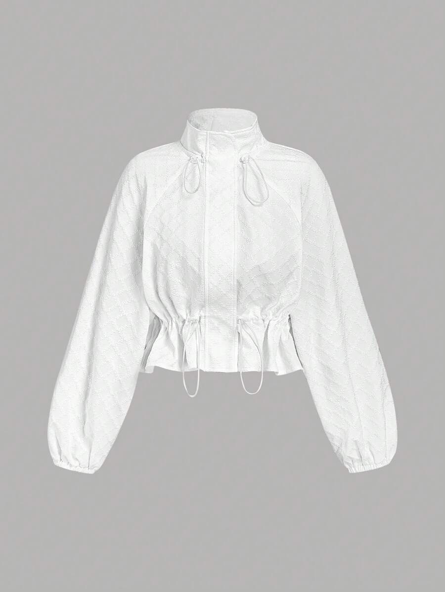 SHEIN MOD Veste court ample pour femme col montant, manches raglan, boutons de cochon, élastique réglable