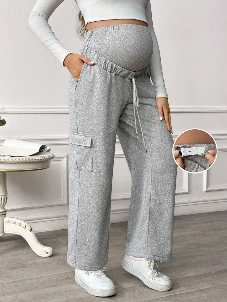 SHEIN Maternity Plain Front Tie Pocket Casual Pants