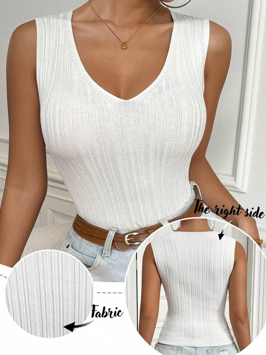 Chiquease Solid Ribbed Knit Top For Summer