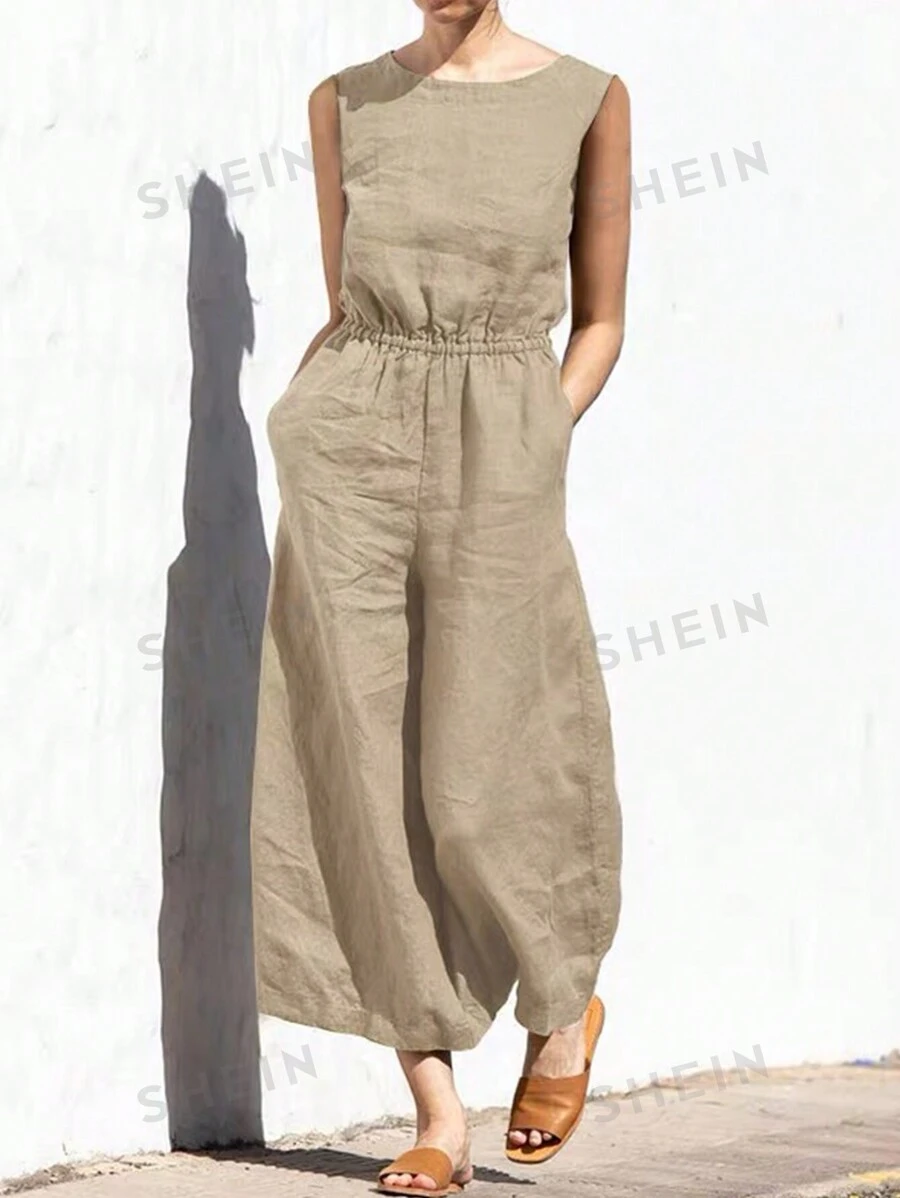 INAWLY Mono de unicolor minimalista sin mangas para mujer