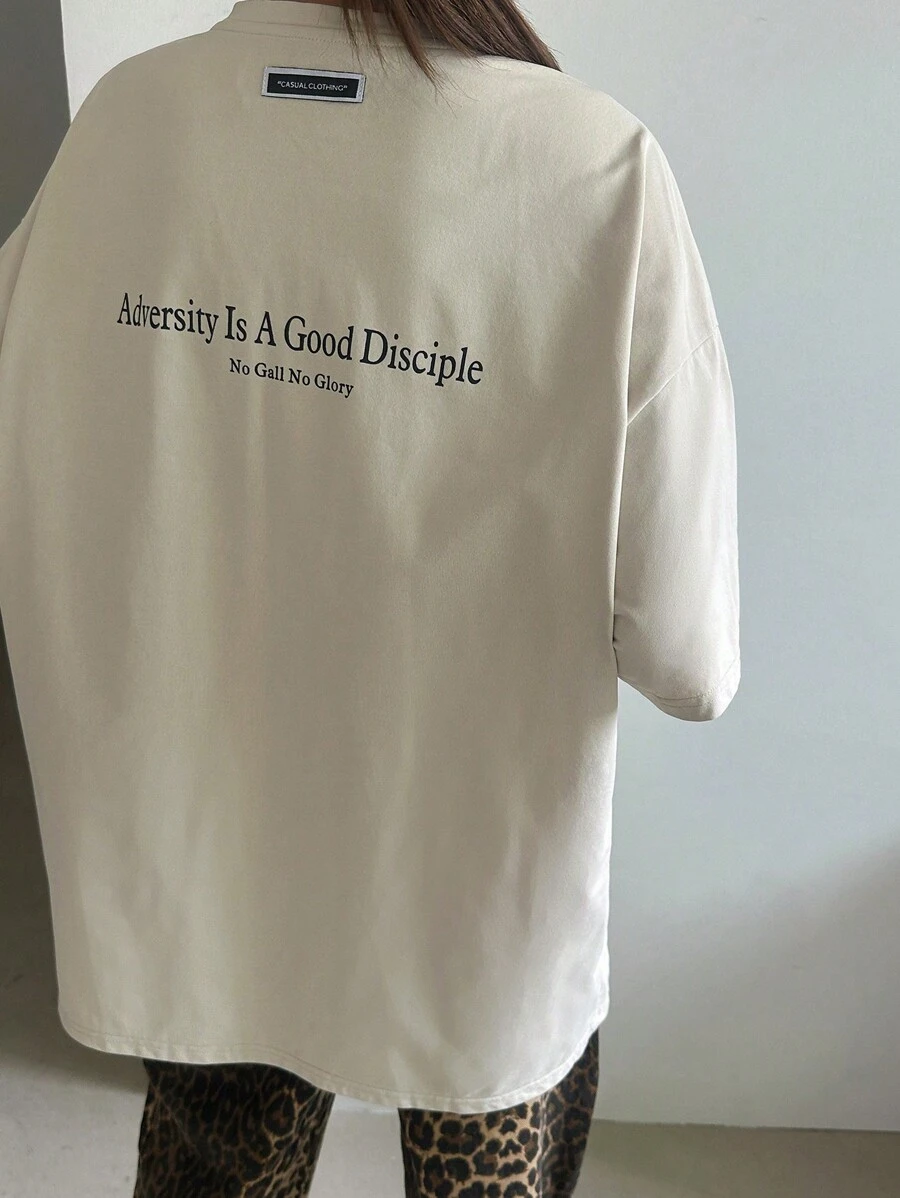 DAZY Women's Loose Casual T-Shirt With Slogan Print And Dropped Shoulder Short Sleeve, Summer Oversized T-Shirt