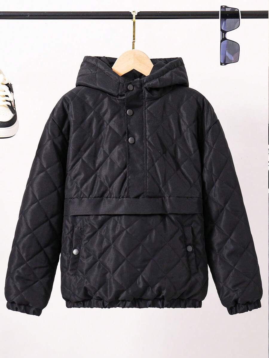 Tween Boys Half Button Hooded Quilted Coat
