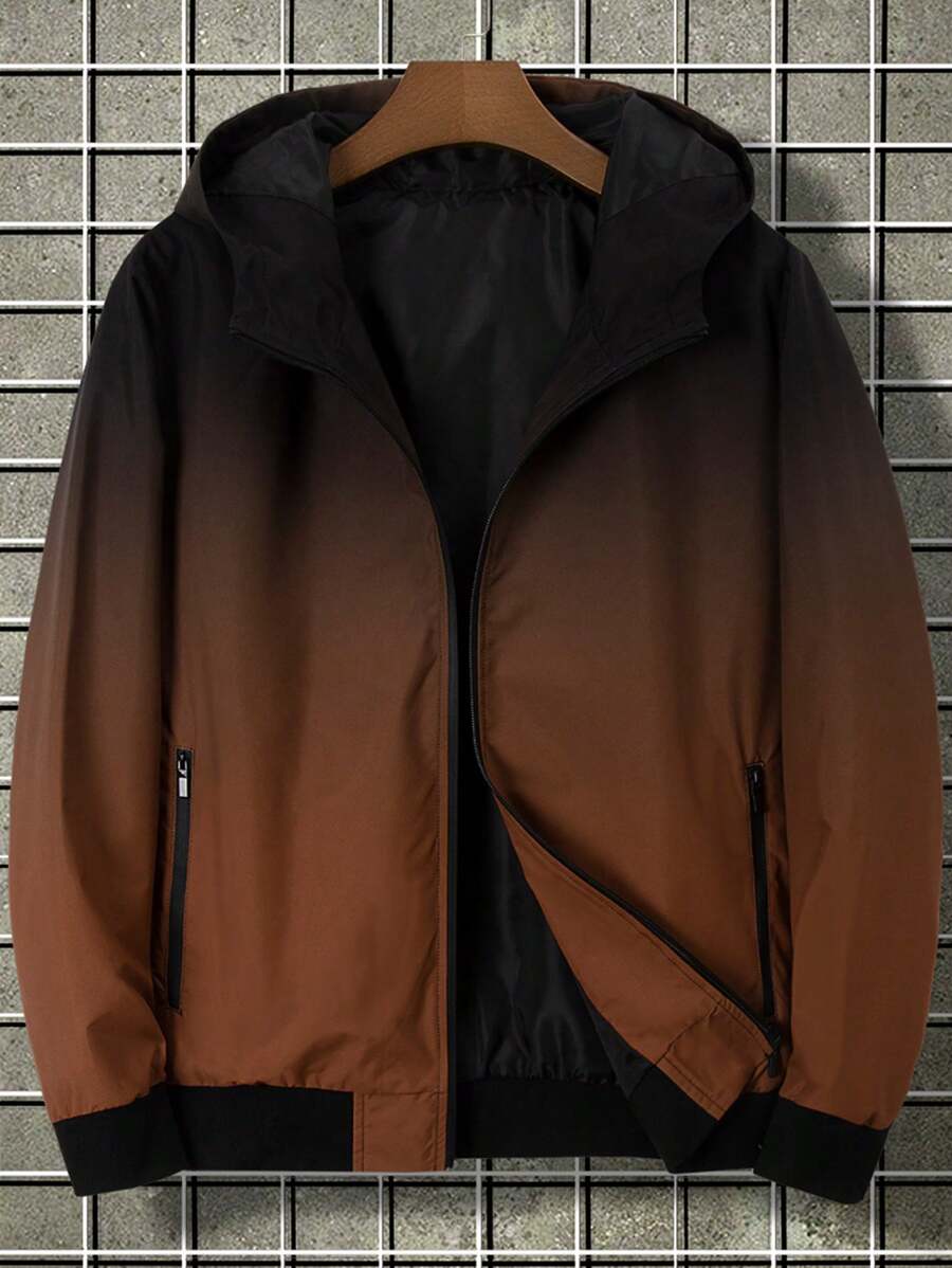 Manfinity Homme Men Plus Size Ombre Zip Pocket Long Sleeve Casual Jacket