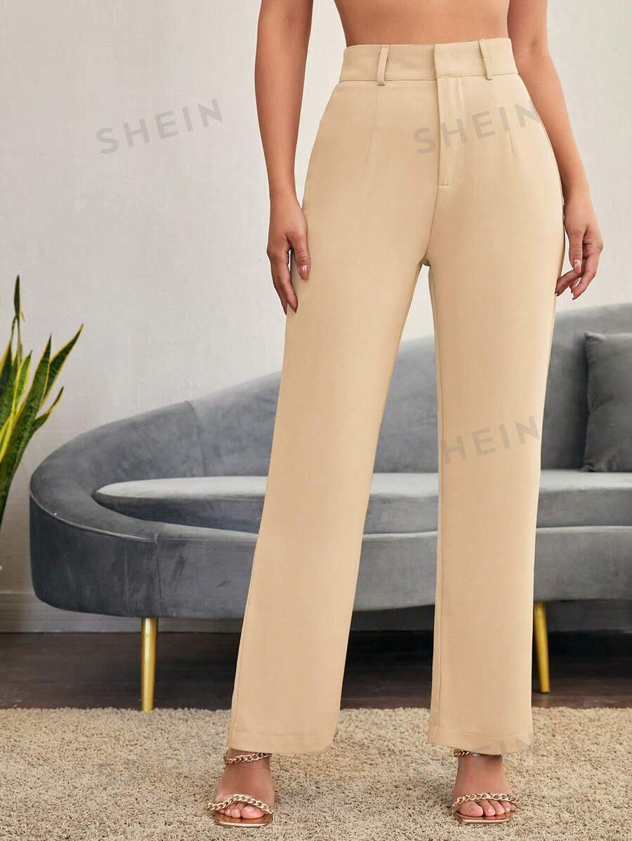 SHEIN LUNE Pantalones casuales de pierna ancha sólidos y holgados para mujer de talla grande de ropa de otoño, ropa de invierno, blazer casual de negocios, blazer de negocios para mujer