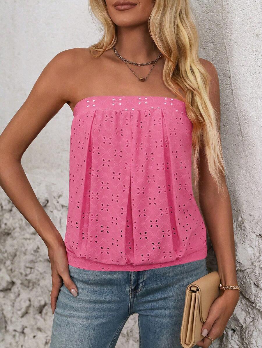 SHEIN LUNE Blusa de moda con escote strapless, drapeado y espalda descubierta para mujer