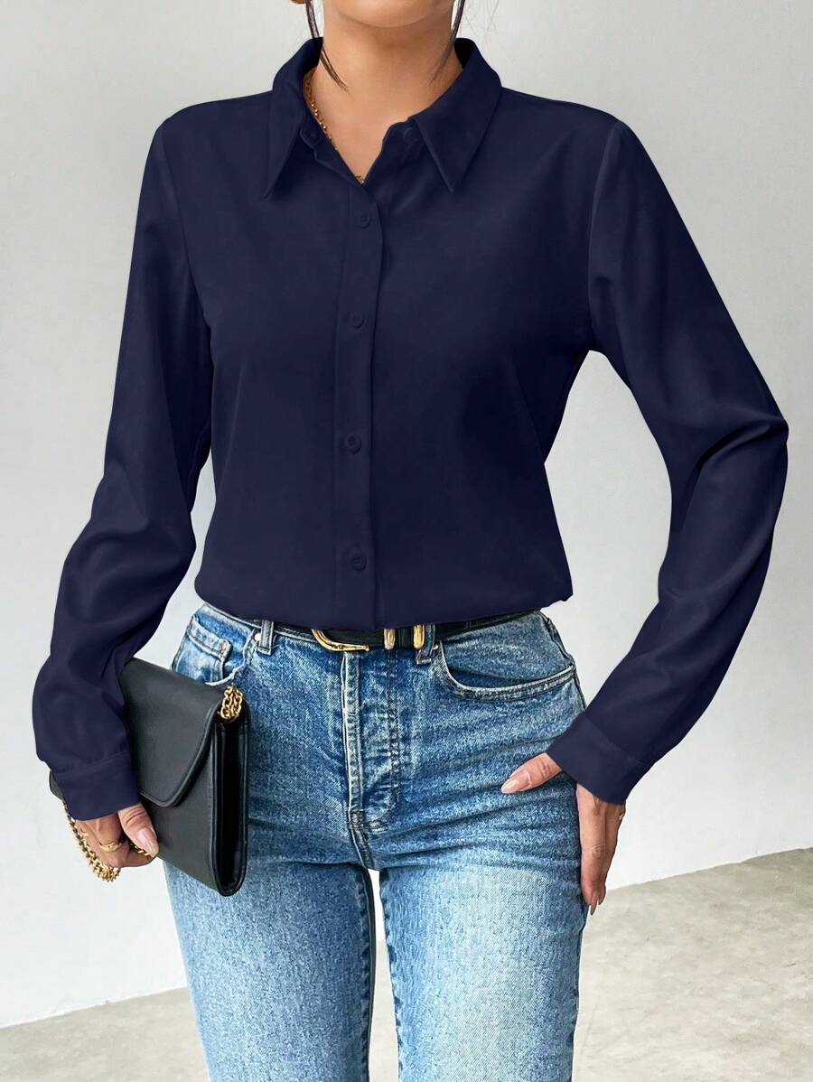 SHEIN Clasi Women's Solid Color Long Sleeve Casual/Business Blouse For Spring & Summer Women Shirt,Long Sleeve Tops