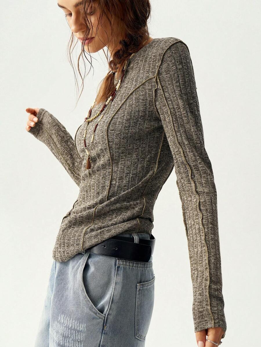 Bohemela Women Slim Fit Knitted Long Sleeve T-Shirt For Vacation