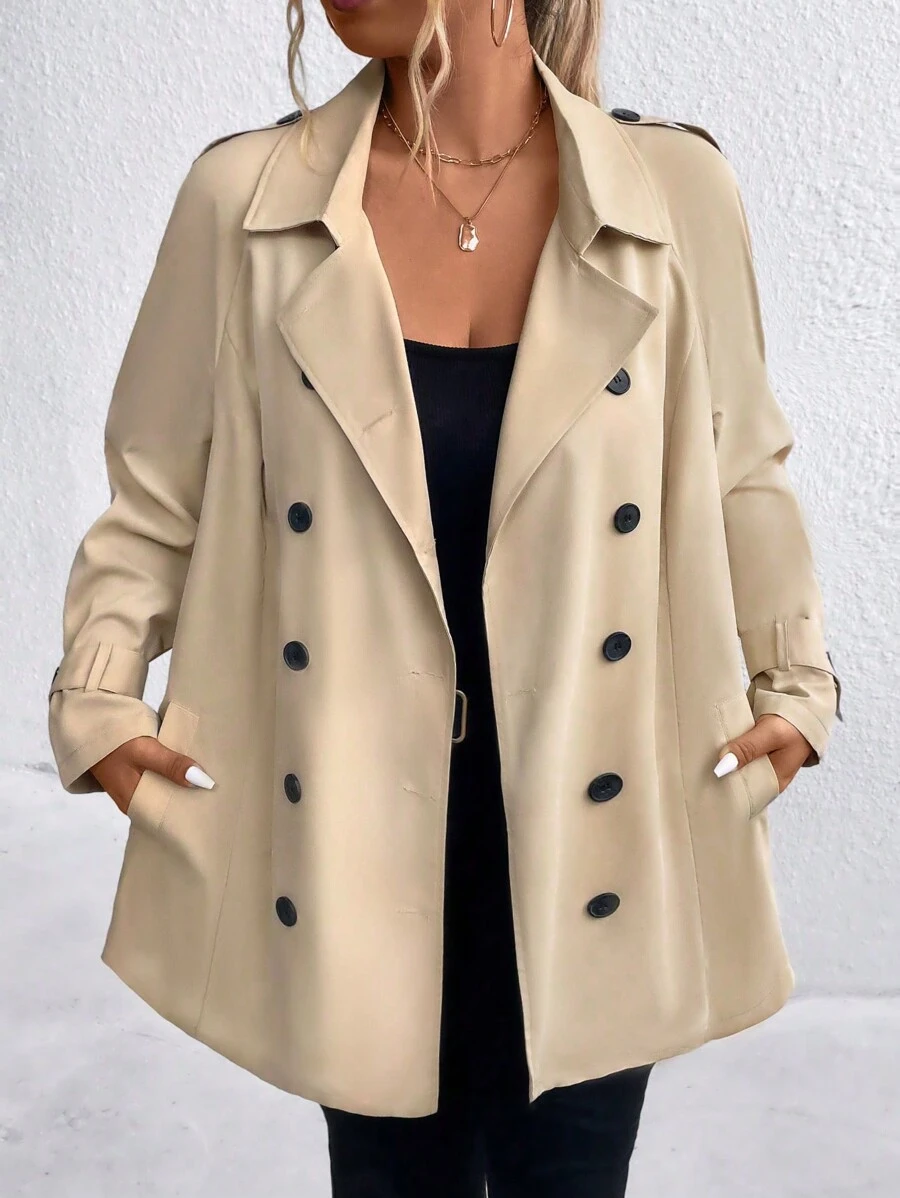 SHEIN LUNE Große Größen Trenchcoat mit Kragen, Knöpfen und Langarm, lässig