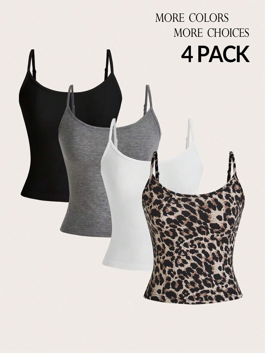 SHEIN Tall 1 pieza Top de tirantes tipo body con estampado de leopardo para mujer, verano