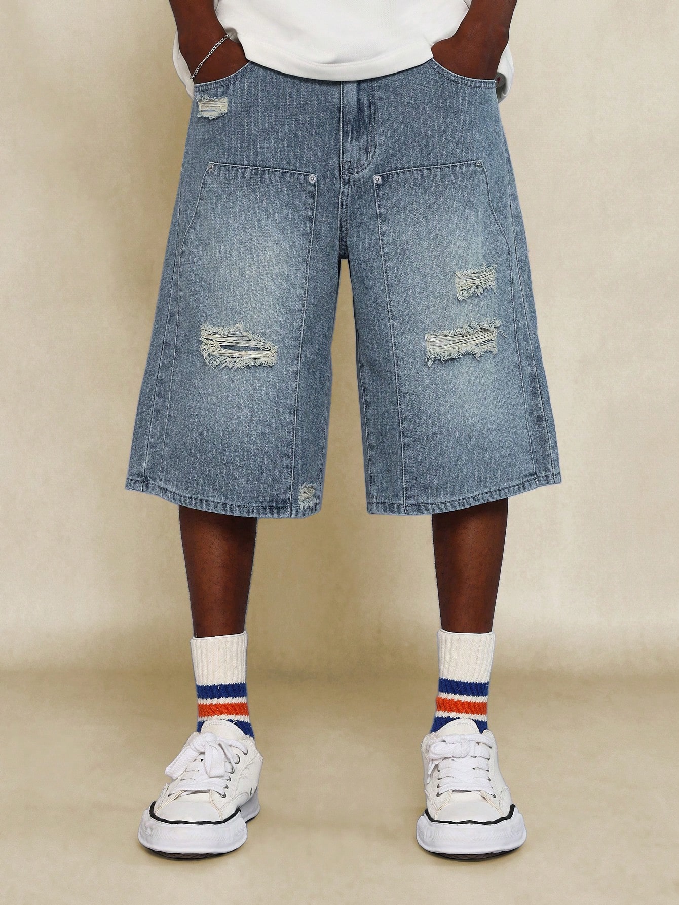 [TREEMINGBIRD] ★ Carpenter-Strap Bermuda Denim Pants SHOP - BOTTOM - TREEMINGBIRD