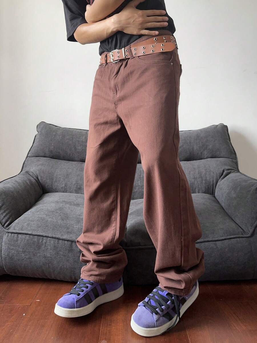 Manfinity Hypemode Calça Denim Masculina Regular de Perna Larga e Simples