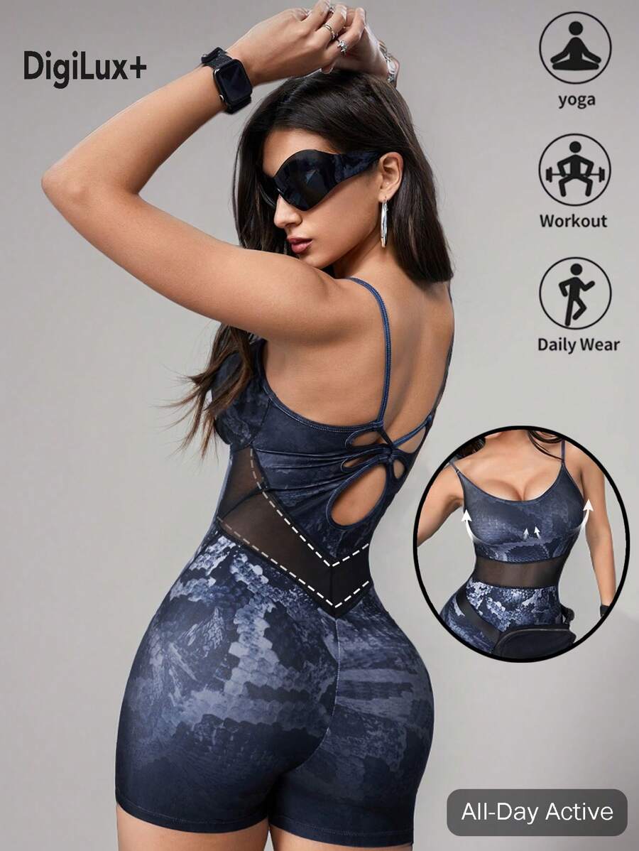 Innovista Women's Animal Printed Mesh Cut Out Backless Butt Lifting Sport Jumpsuit Romper ,Outfits,Jumpsuits For Woman,Beach Jumpsuit,Romper,Daily Casual & Yoga Fitness