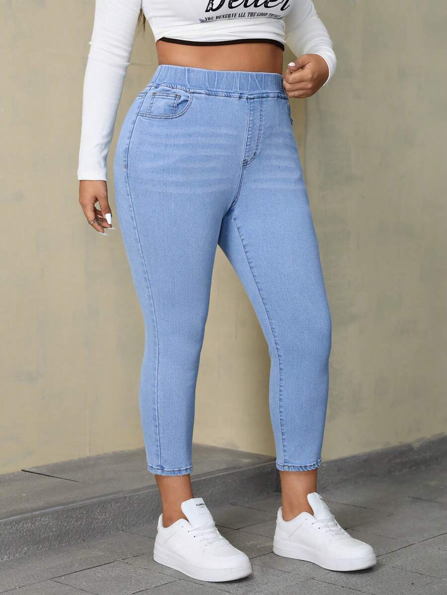 SHEIN EZwear Plus Size Casual Washed Skinny Fit Jeans