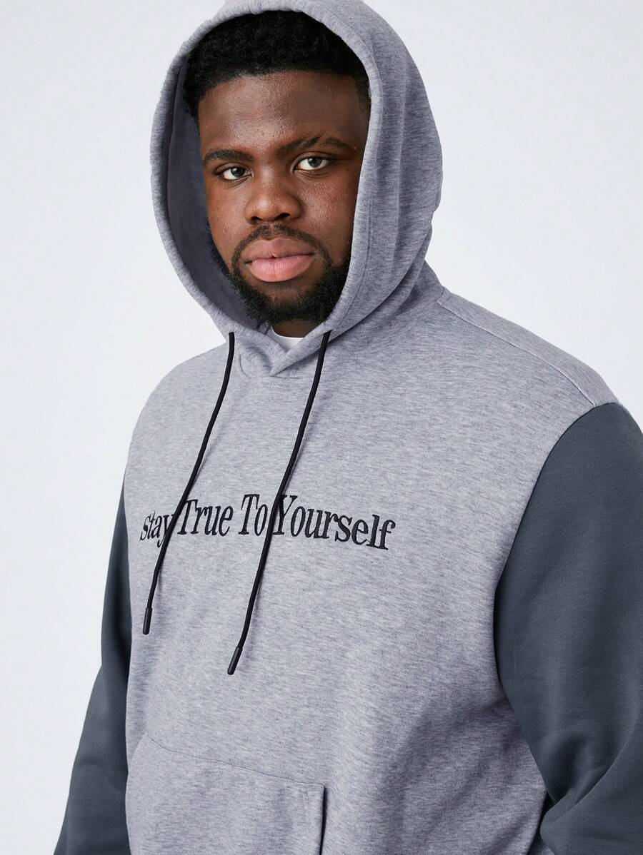 Manfinity NXTstreet Men's Plus Size Casual Knit Patchwork Hoodie Long Sleeve Sweatshirt For Autumn & Winter Seasons