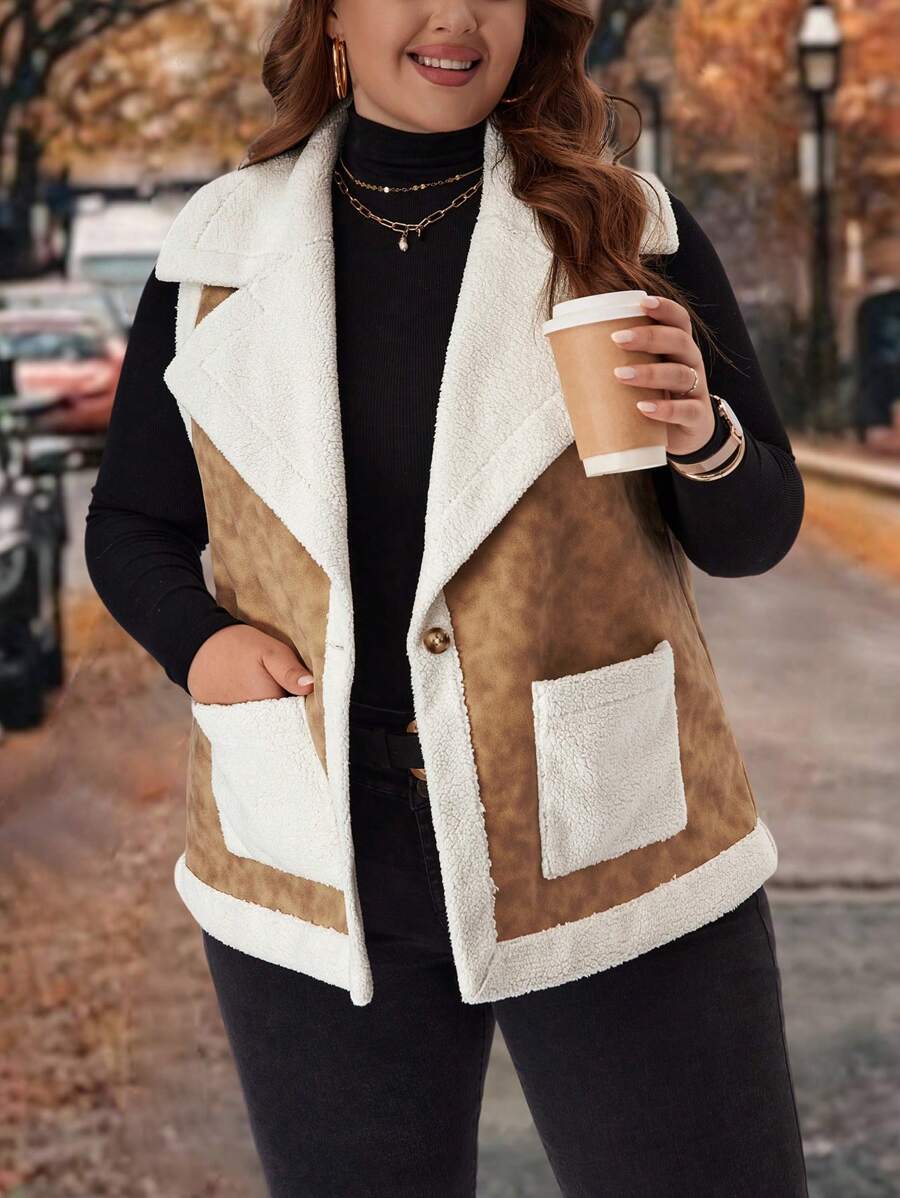 EMERY ROSE Abrigo de mujer de talla grande con forro térmico, tipo chaleco, de uso casual, para otoño/invierno