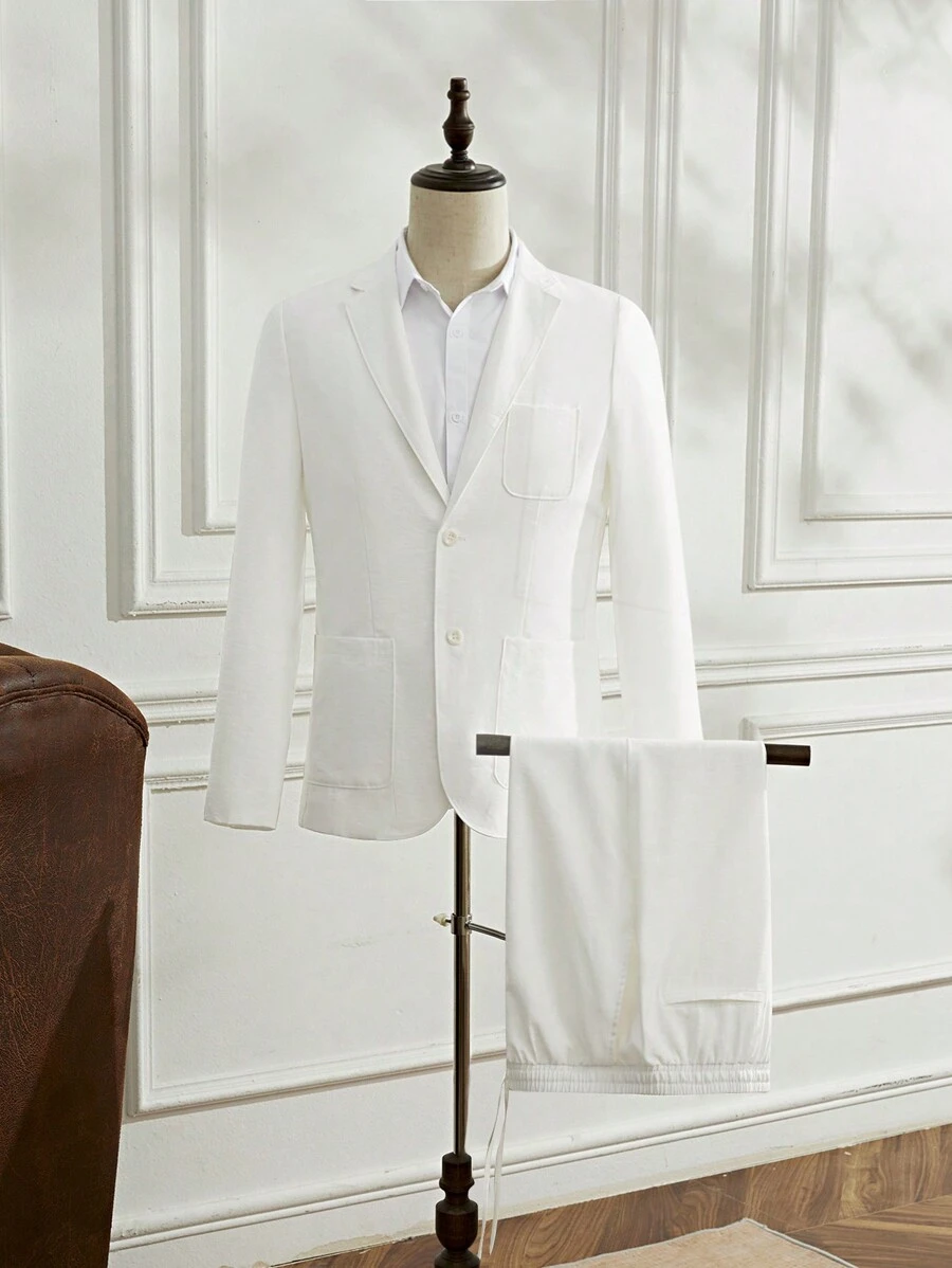 Manfinity VCAY Conjunto de traje informal de ajuste slim de mezcla de lino para hombre, adecuado para el uso de oficina en otoño e invierno