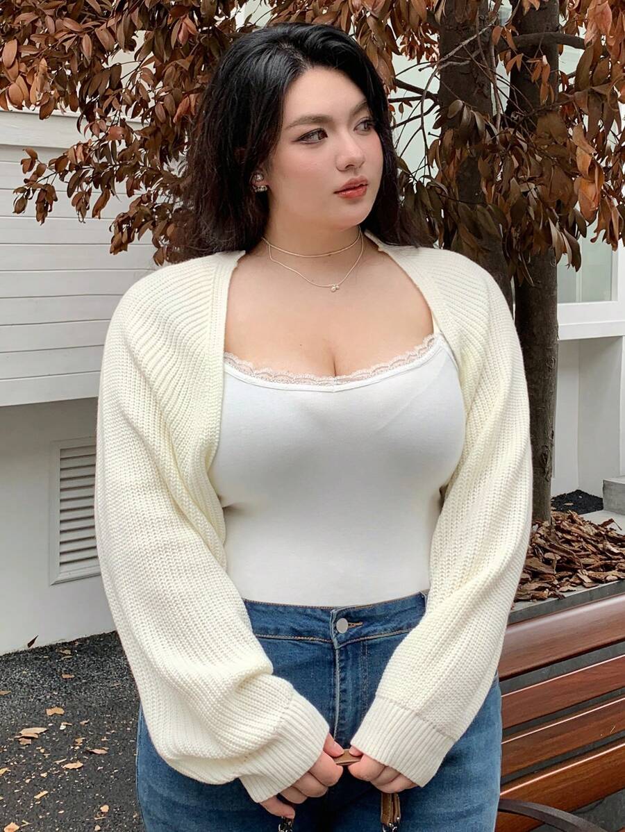 Dazy Plus Plus Size Women's Solid Color Short Cardigan Sweater, For Winter,Fall Women Clothes