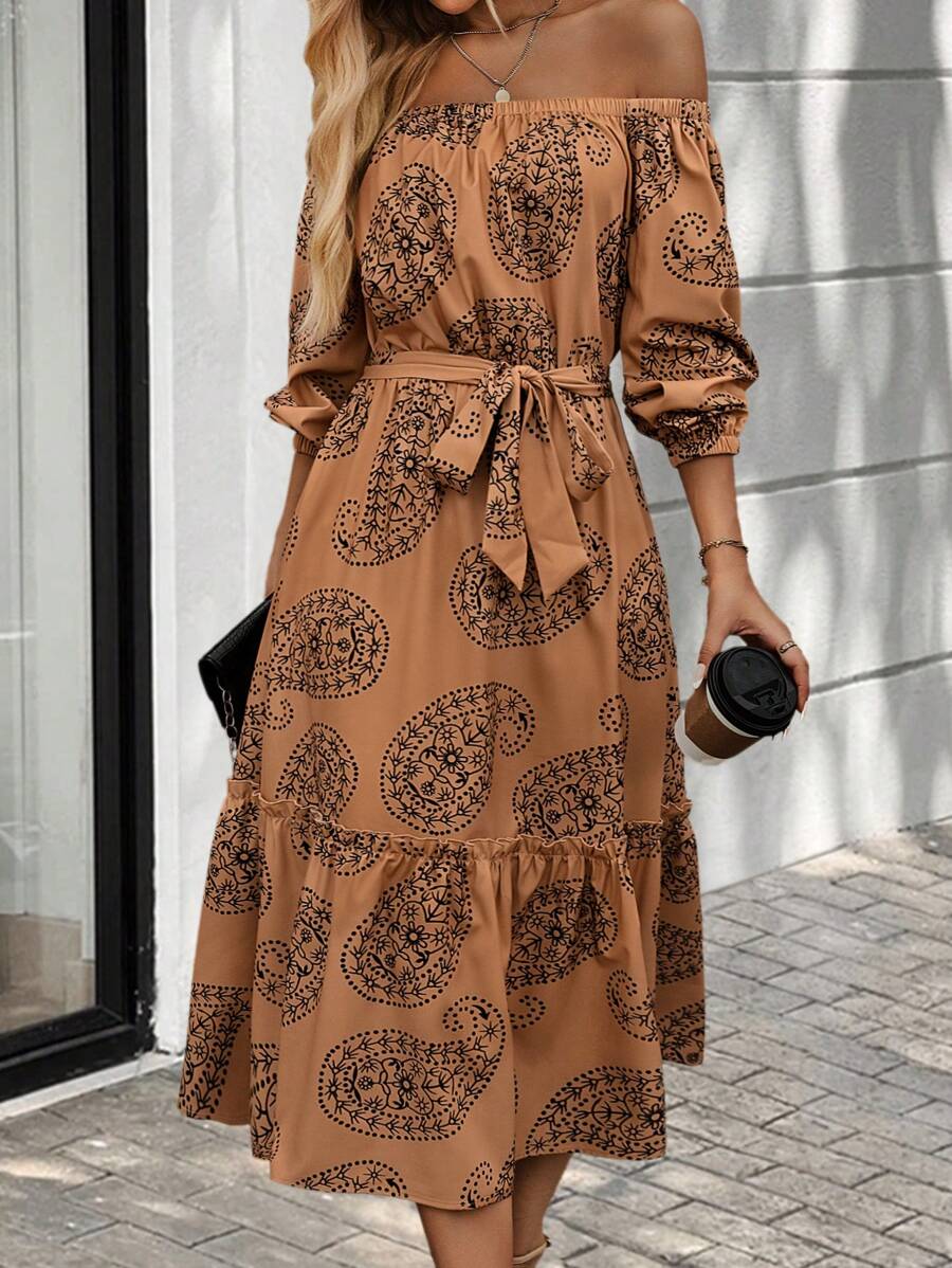 SHEIN Clasi Women Random Print Minimalist Daily Wear Long Sleeve Dress