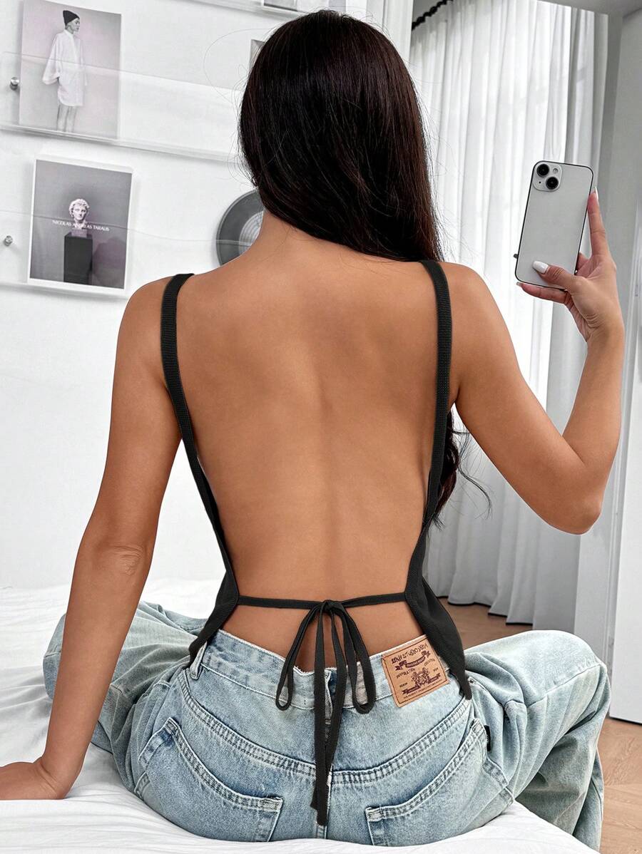 SHEIN EZwear Top de punto informal y sexy sin espalda para mujeres
