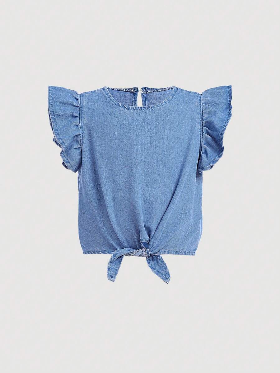 SHEIN Top de Denim Azul para Meninas Jovens