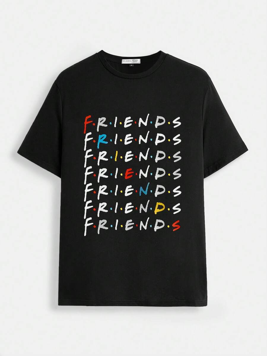 FRIENDS X SHEIN Men's Casual Letter Print Short Sleeve T-Shirt, Summer,Graphic Tee