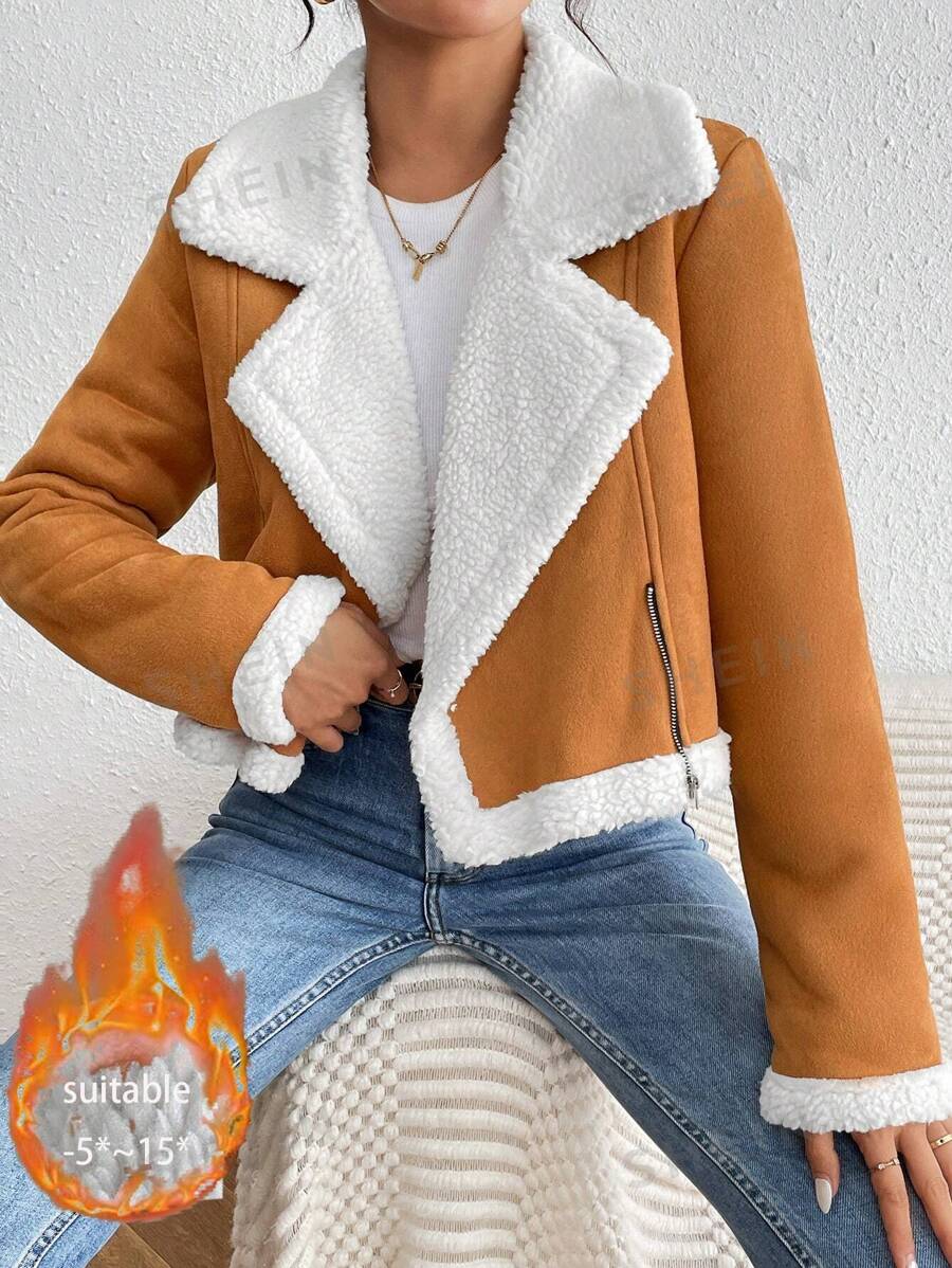 Chiquease Chaqueta casual de diario con contraste de color, cuello de solapa y manga larga para mujer