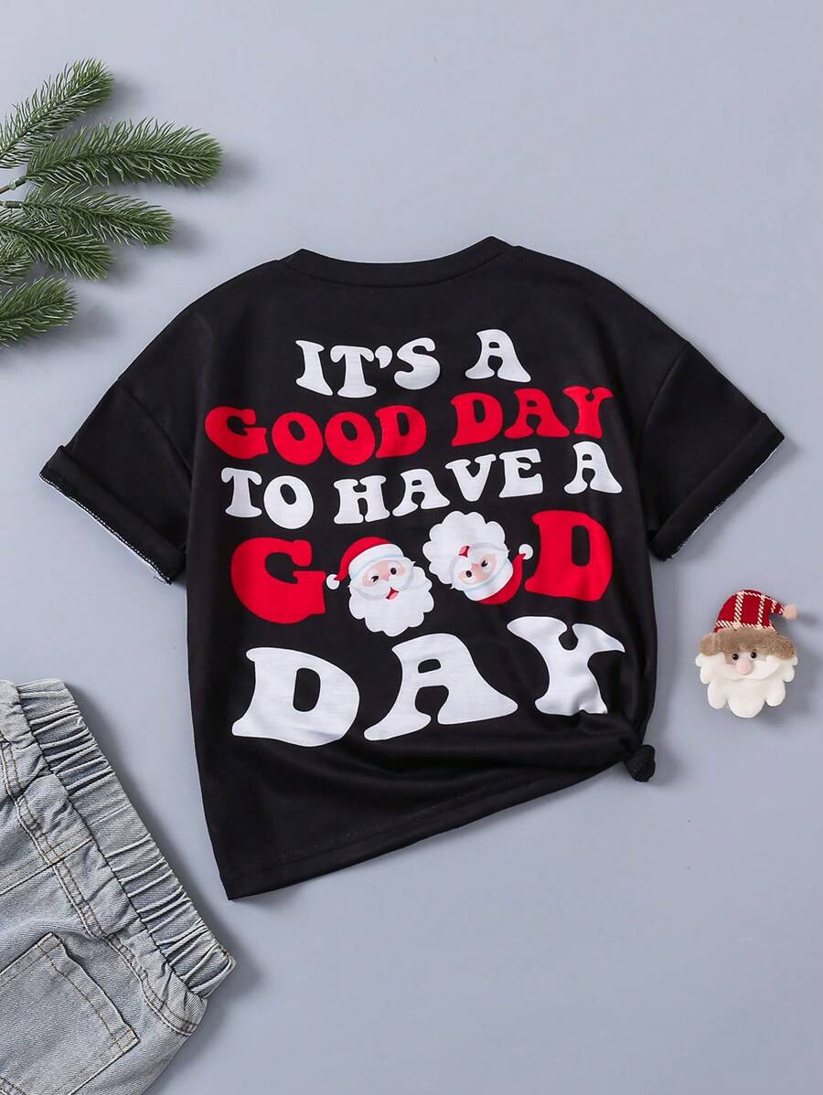 SHEIN Camiseta clásica y versátil para niñas, con estampados de flores, cara sonriente y grafiti, de colores dulces, adecuada para salidas, compras, uso diario, escuela, fiestas, verano, en blanco y rosa rojo