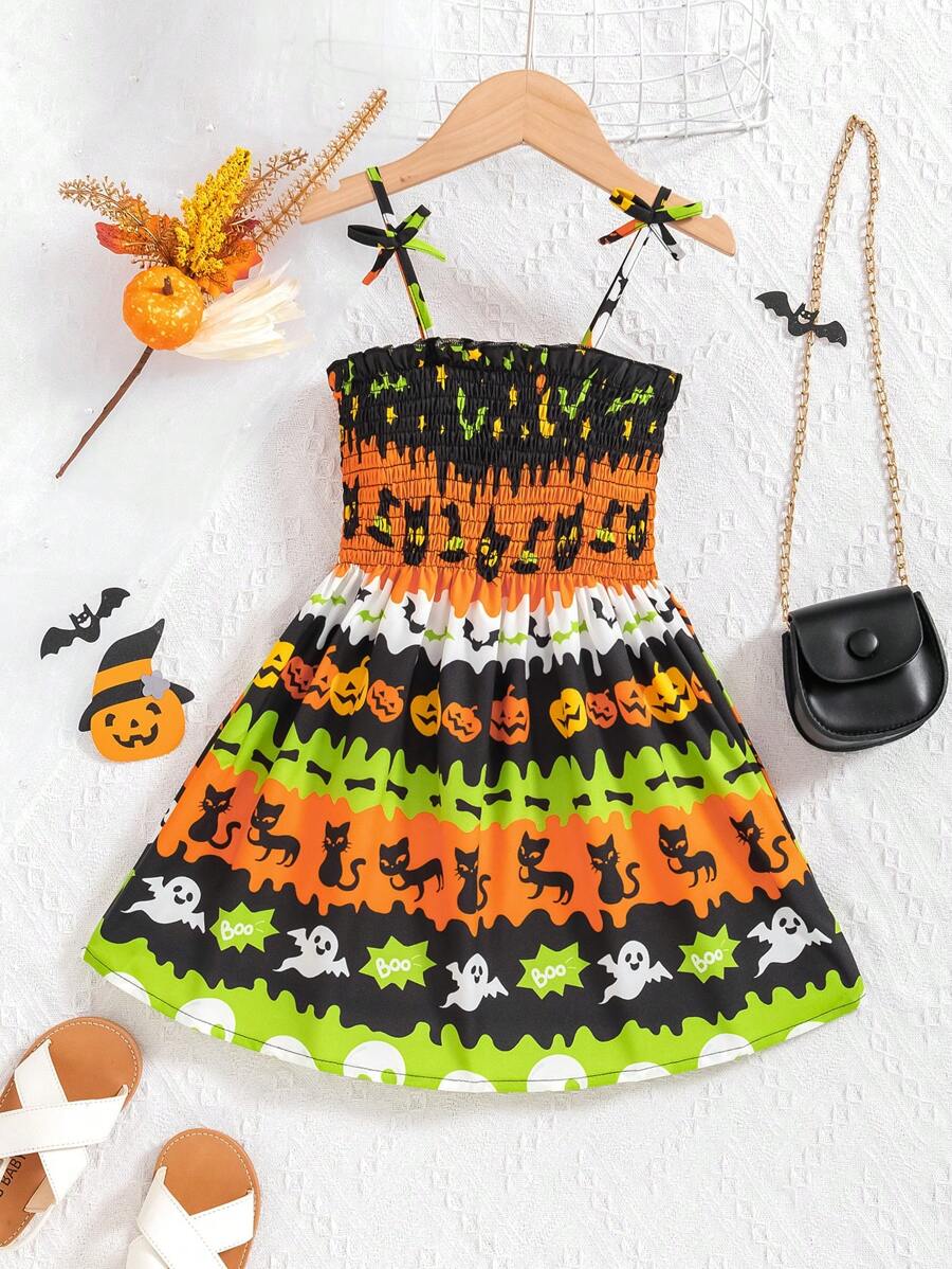 SHEIN Jurk voor jonge meisjes met Halloween-print en spaghettibandjes