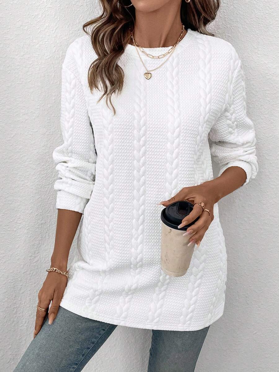SHEIN LUNE Sudadera informal de estilo callejero casual con textura de trigo blanco para mujeres, otoño
