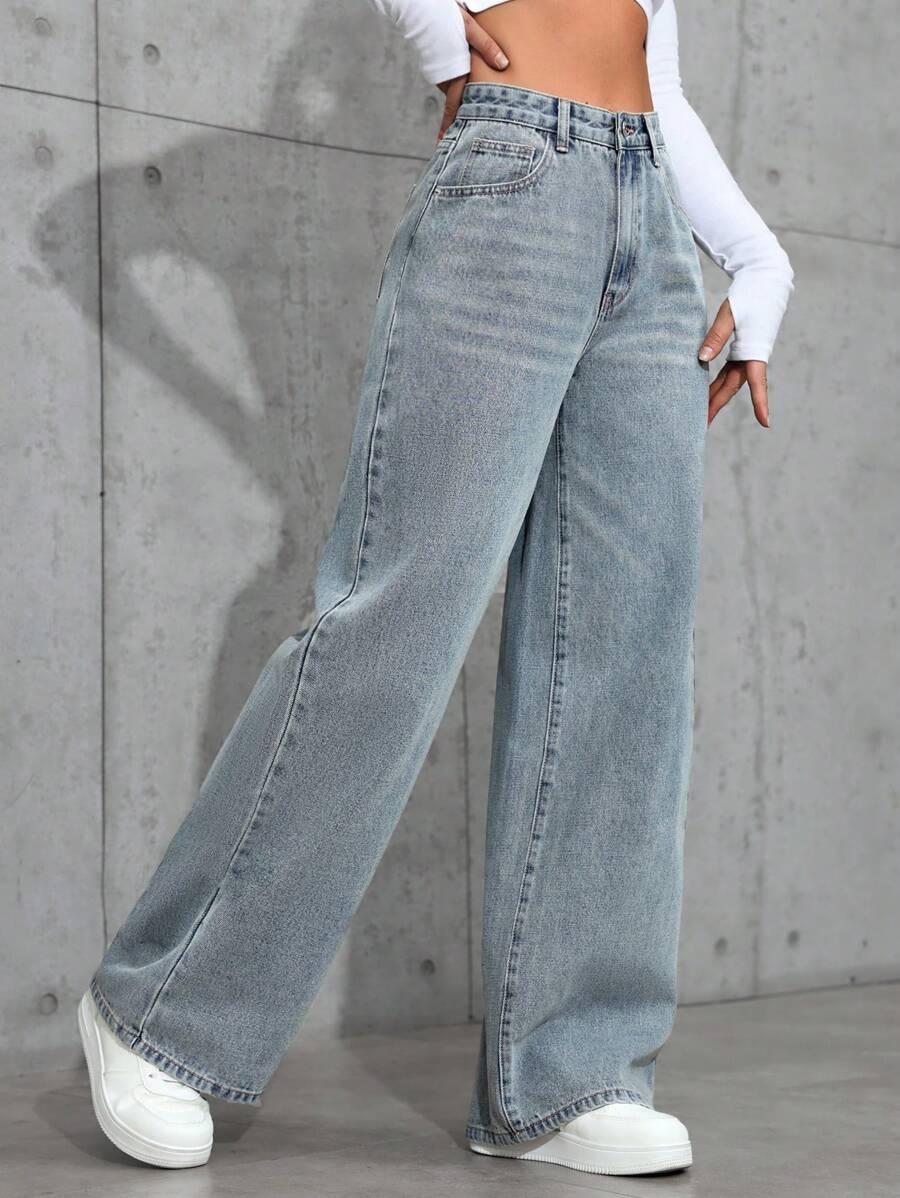 SHEIN Tall Jeans droits taille moyenne lavés avec boutons devant et poches pour hommes
