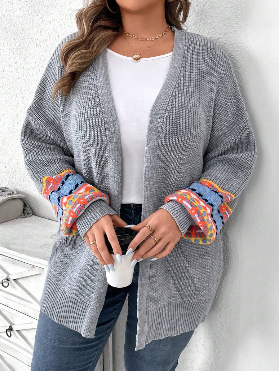 EMERY ROSE Cárdigan de punto sin botones con bloqueo de color, características de diseño de puño retro y acolchado, adecuado para salidas, vacaciones, trabajo y hogar, talla grande