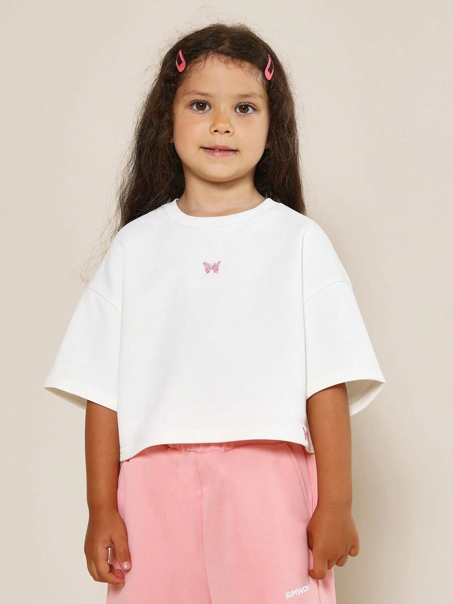 SUMWON Camiseta Boxy Fit para Meninas Jovens Conforto Diário com Estampa de Borboleta