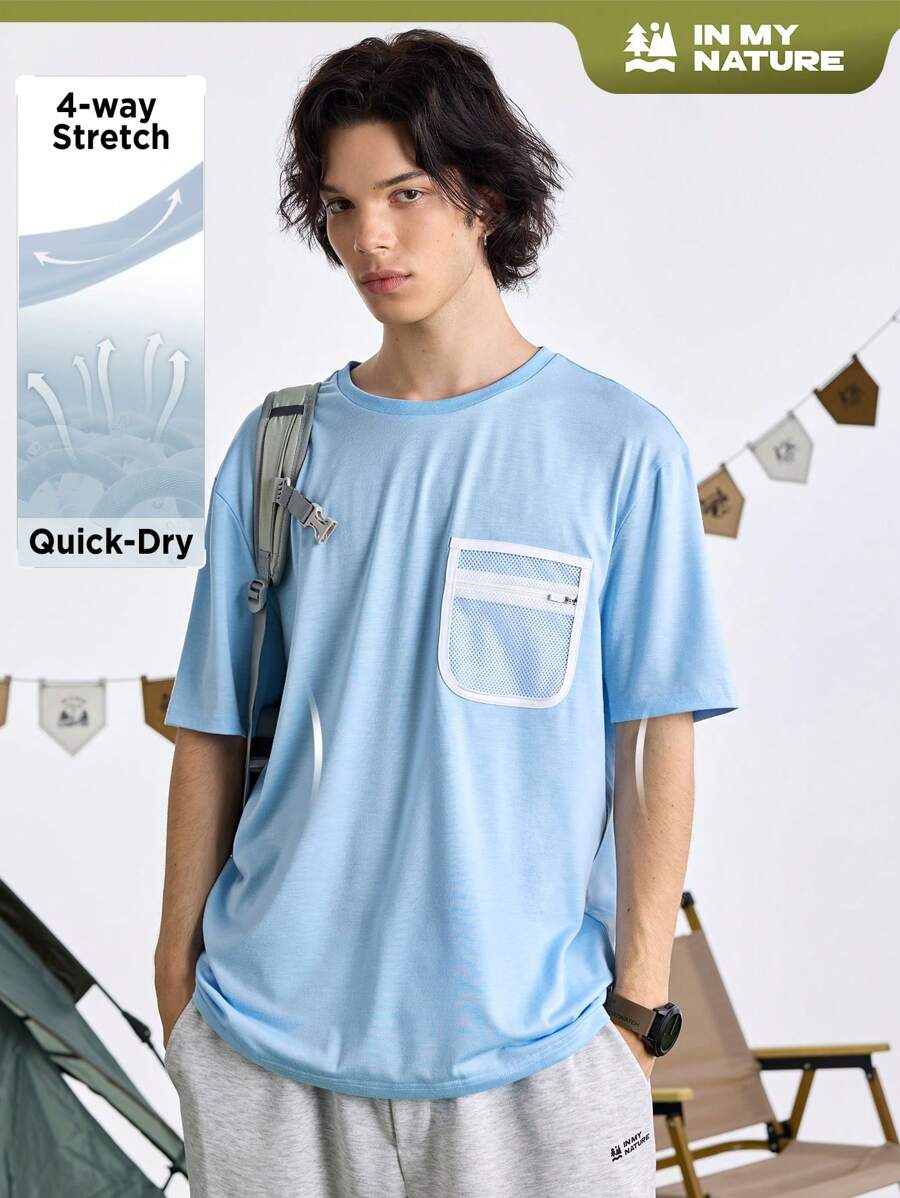 In My Nature Camiseta casual minimalista de cuello redondo de manga corta y color liso para hombres, para la escuela