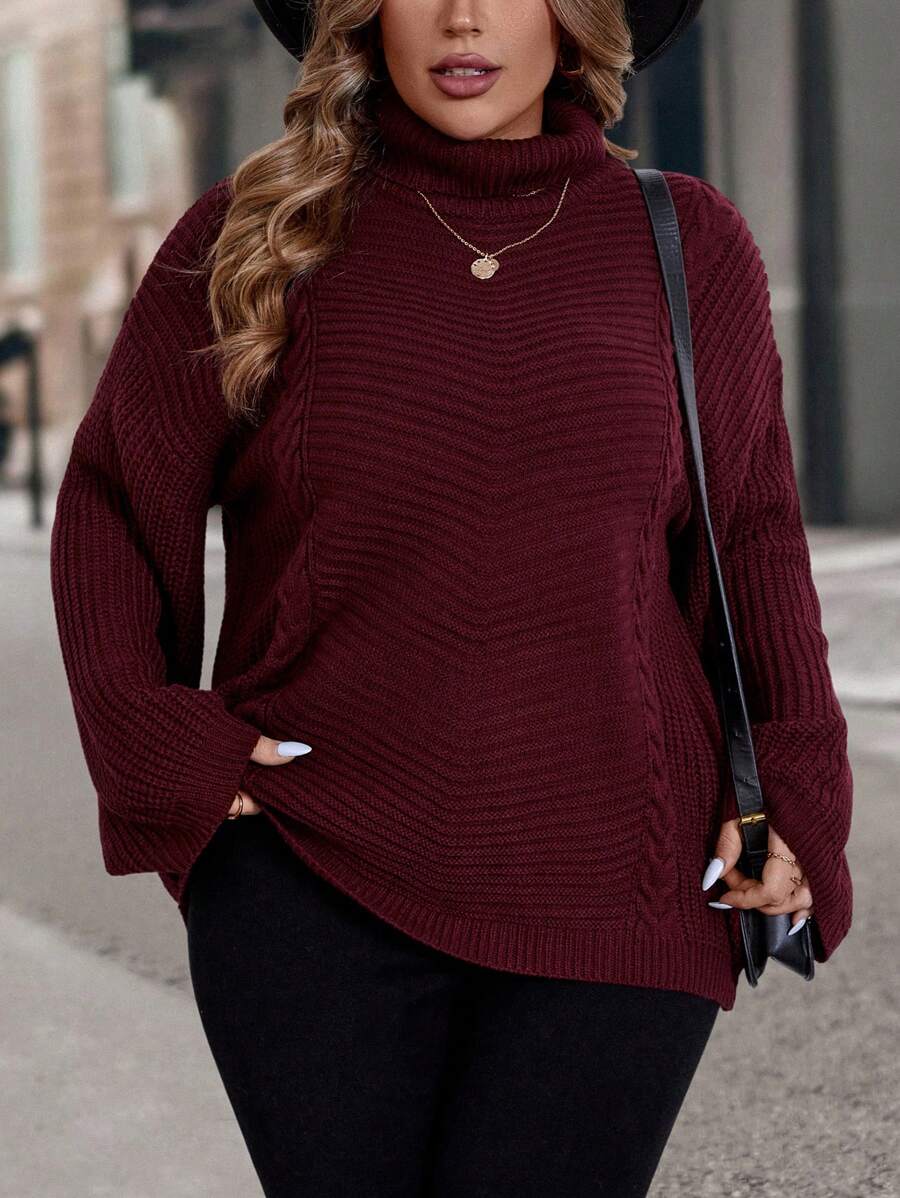 SHEIN LUNE Plus Size Casual Loose Fit High Neck Knit Sweater Pullover With Intricate Raised Knit Texture For A Relaxed Look. Parties, Music Festivals, Home Wear, Back-To-School Events, Gifting, And Shopping.Winter Clothes,Country Tops,Fall Sweaters