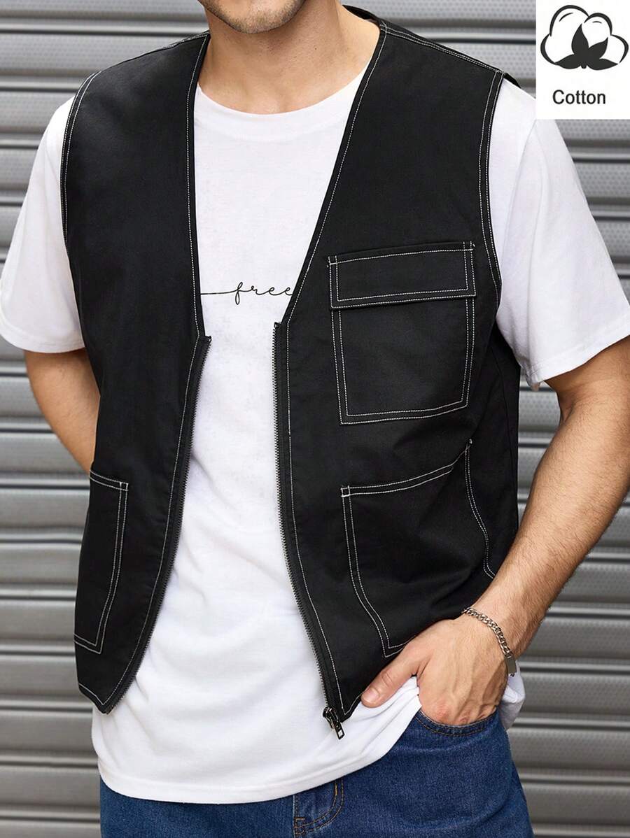 Manfinity VCAY Chaleco informal tejido para hombres, negro