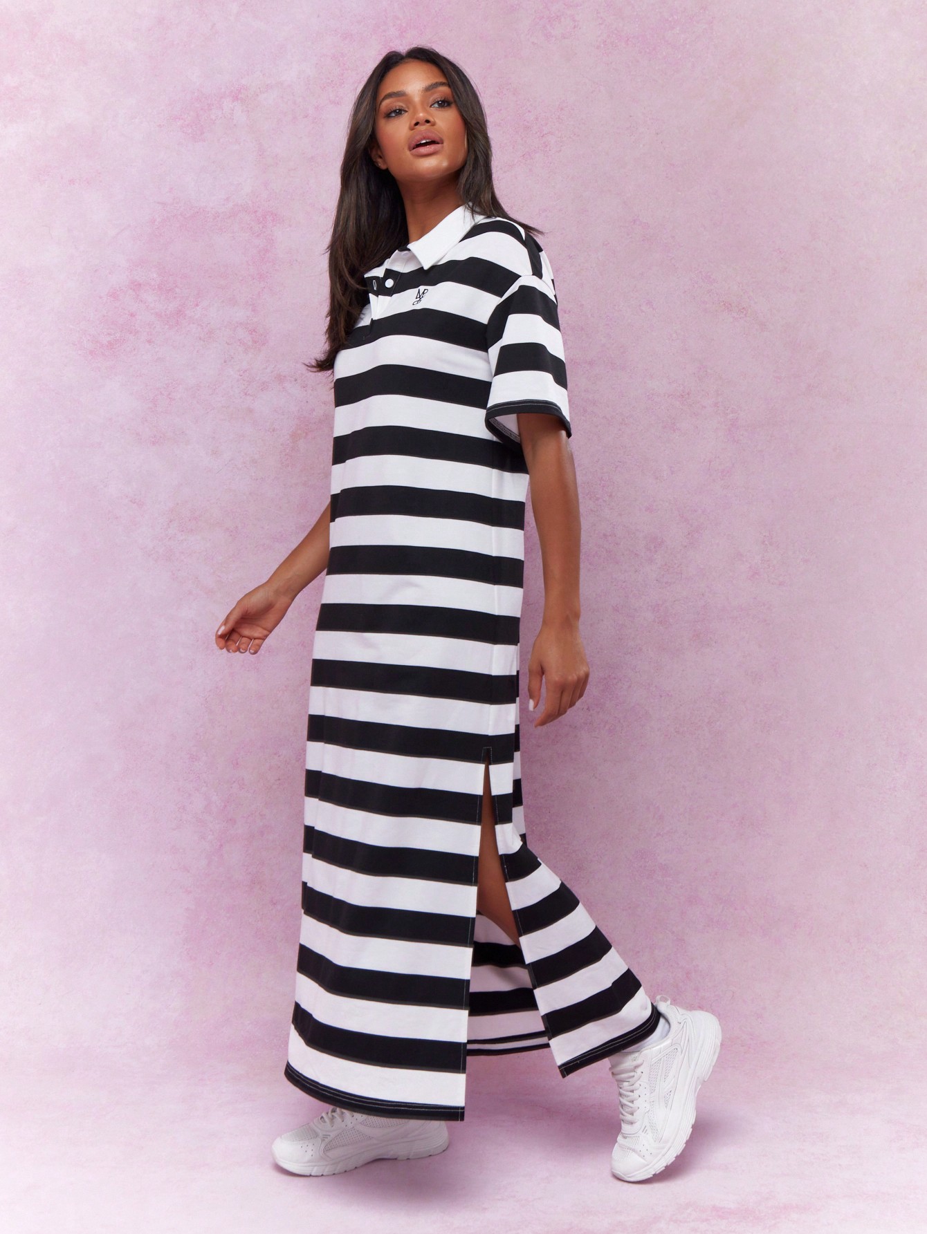 『ル様　専用』Stripe Rib Polo Dress M Striped Ribbed Polo Dress