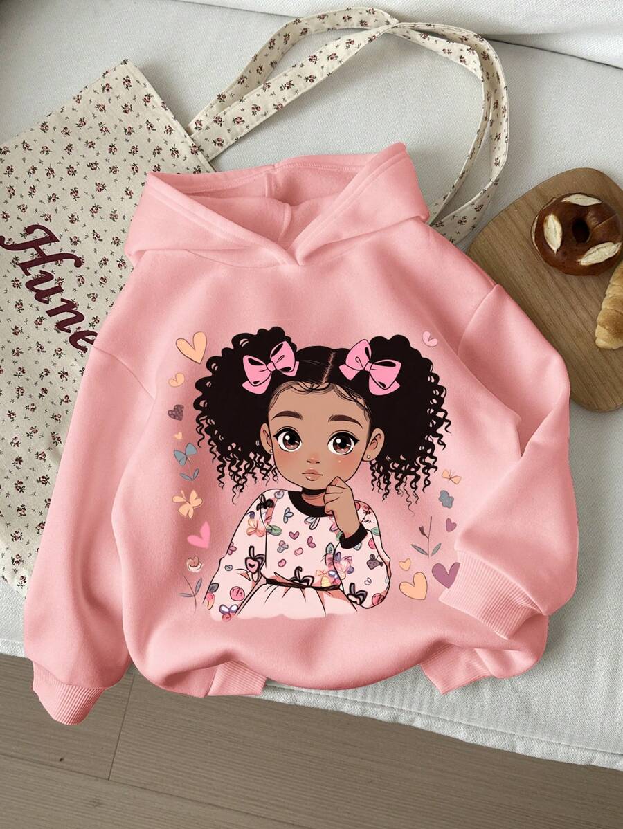 SHEIN Tween Girls' Casual Cartoon Graphic Print Oversized Long Sleeve Hooded Sweatshirt, Suitable For Autumn/Winter