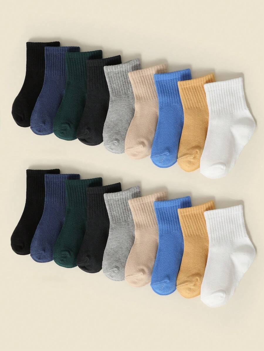 20 pares de calcetines para niños y bebés, calcetines de equipo de unicolor, calcetines deportivos para todas las temporadas