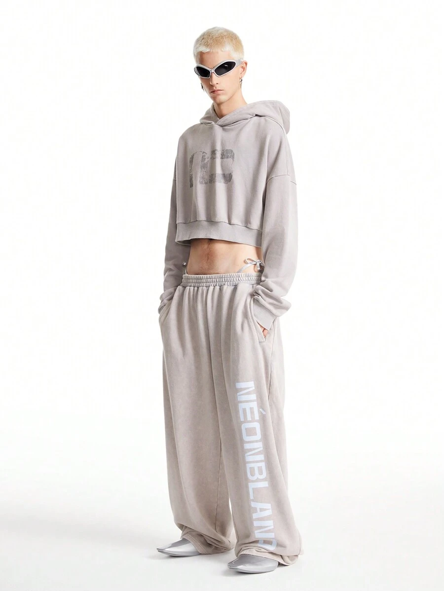 Manfinity VCAY Men's Street Style Snow Flake Knitted Loose Wide-Leg Baggy Sweatpants, Suitable For Fall & Winter