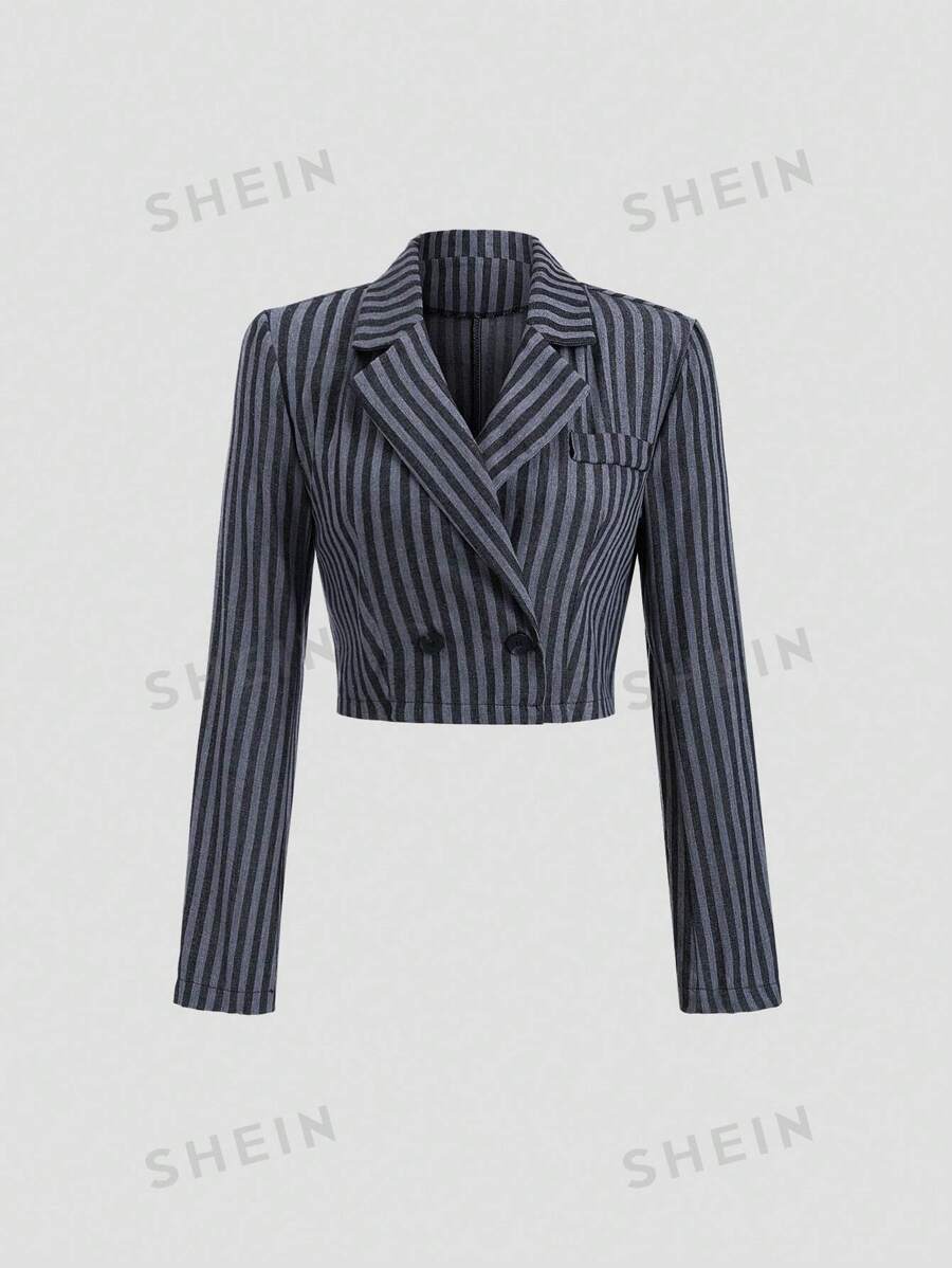 Sweetra 1 pieza Chaqueta blazer casual de manga larga, corta y ajustada a rayas