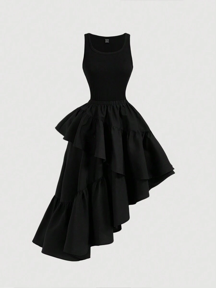 SHEIN MOD Black Double Layer Detachable Hem Dress For Women,Black Prom Dress,Formal Dress,Fall Women Dresses,Cruise Women Outfits,Halloween Dress,Homecoming Dresses,Princess Women Dress,Renaissance Dress,Vintage Dress,Black Elegant Dress