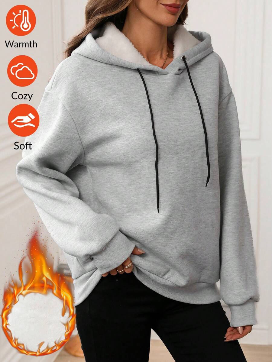 SHEIN LUNE Pull à capuche en polaire épaisse super épais pour femmes pour l'automne et l'hiver