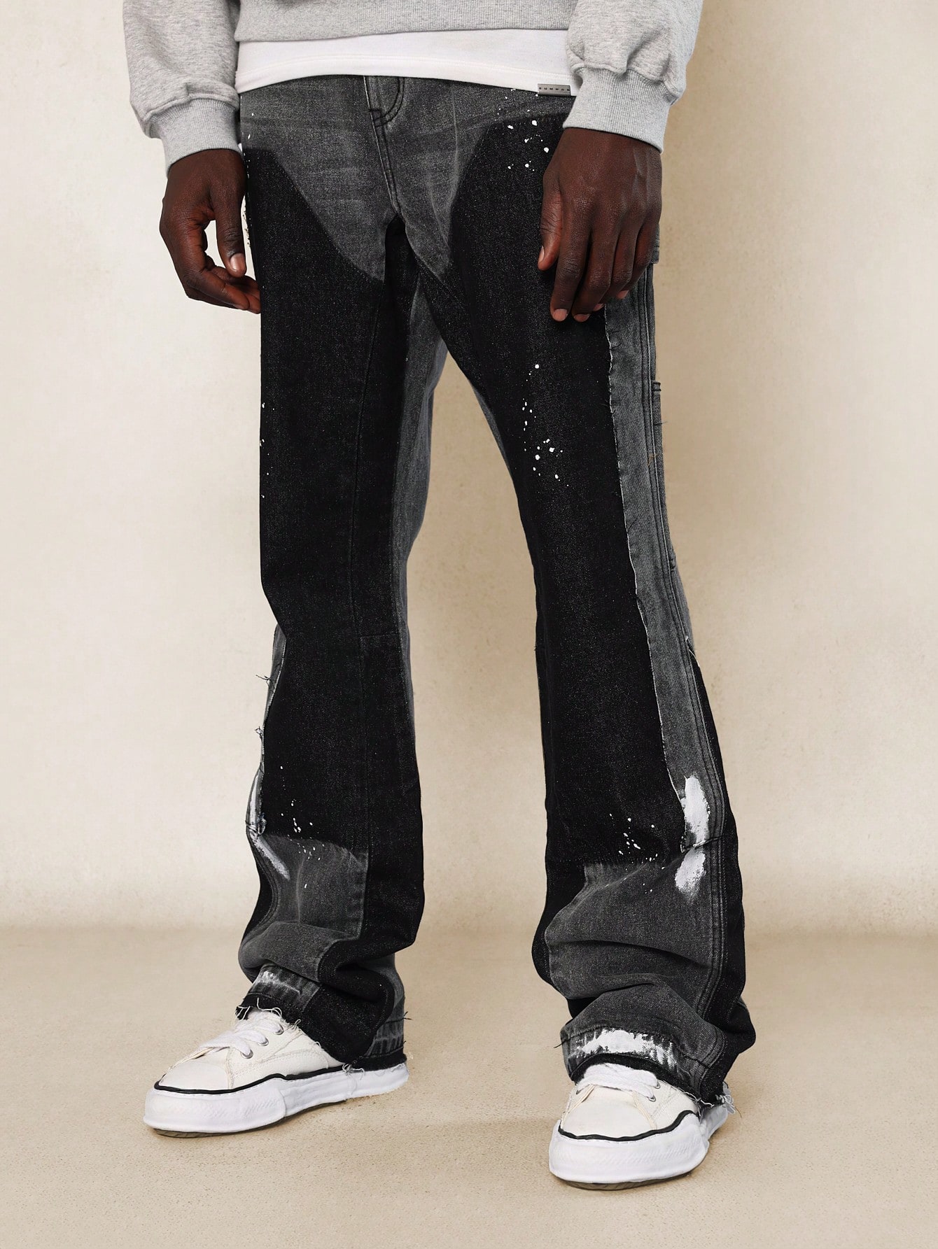 【JEMUT】23FW★ Kuro Carpenter Denim Pants Flare Fit Washed Two Tone Carpenter Jean With Splatter Paint