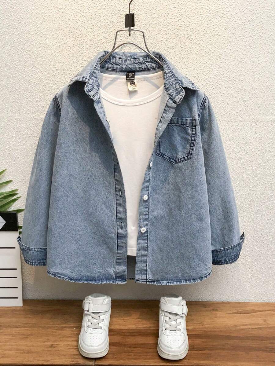 Lässiges, einfarbiges Jeanshemd für Tween Mädchen für den Herbst