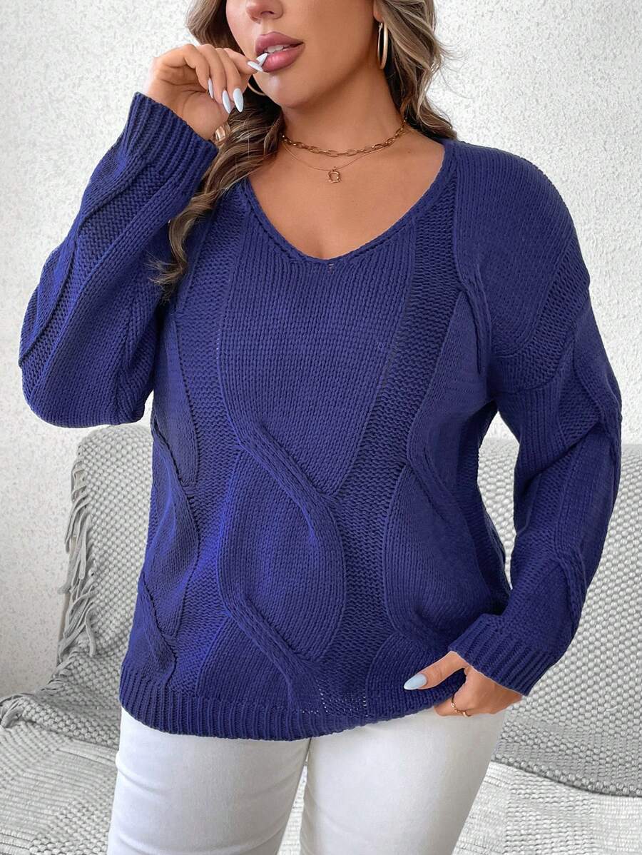 EMERY ROSE Plus Size Women Crew Neck Long Sleeve Twisted Sweater