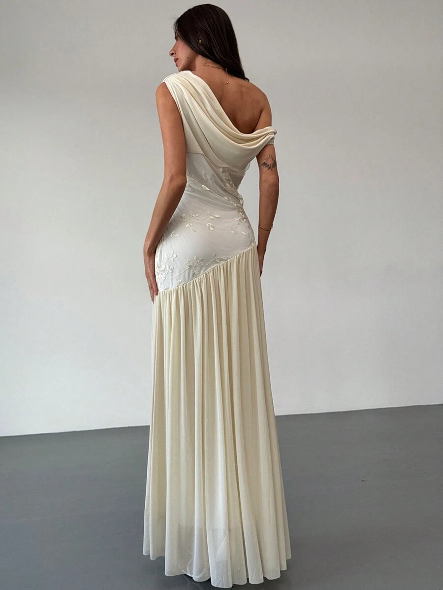Aloruh New Off Shoulder Contrast Color Mesh Floral Embroidered Asymmetric Hem Maxi Stretch Dress,Summer Dresses
Spring Clothes