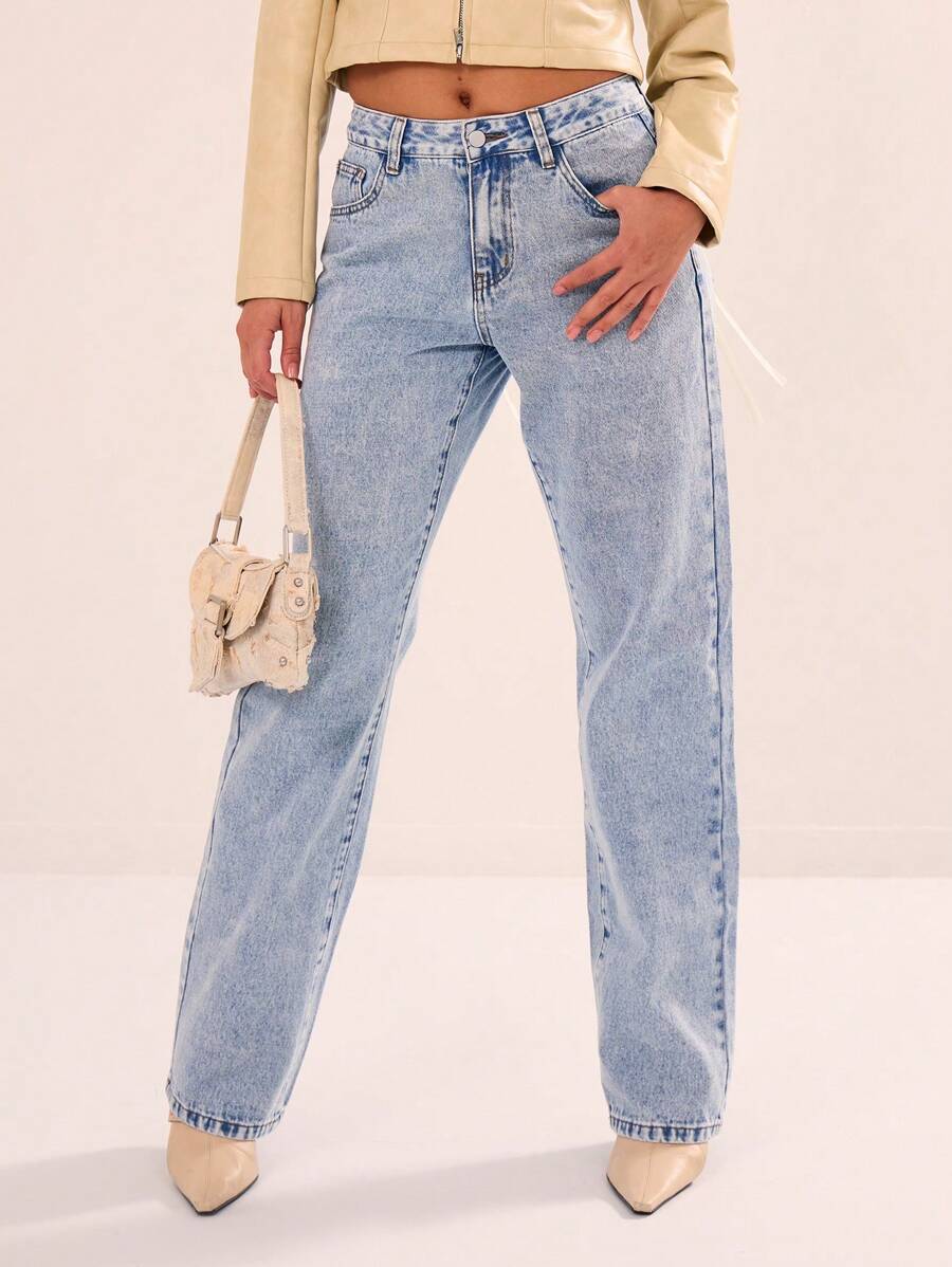 MUSERA Women's Front Button Pocket Simple Casual Denim Jeans, Daily Casual Spring 90's Y2k Streetwear