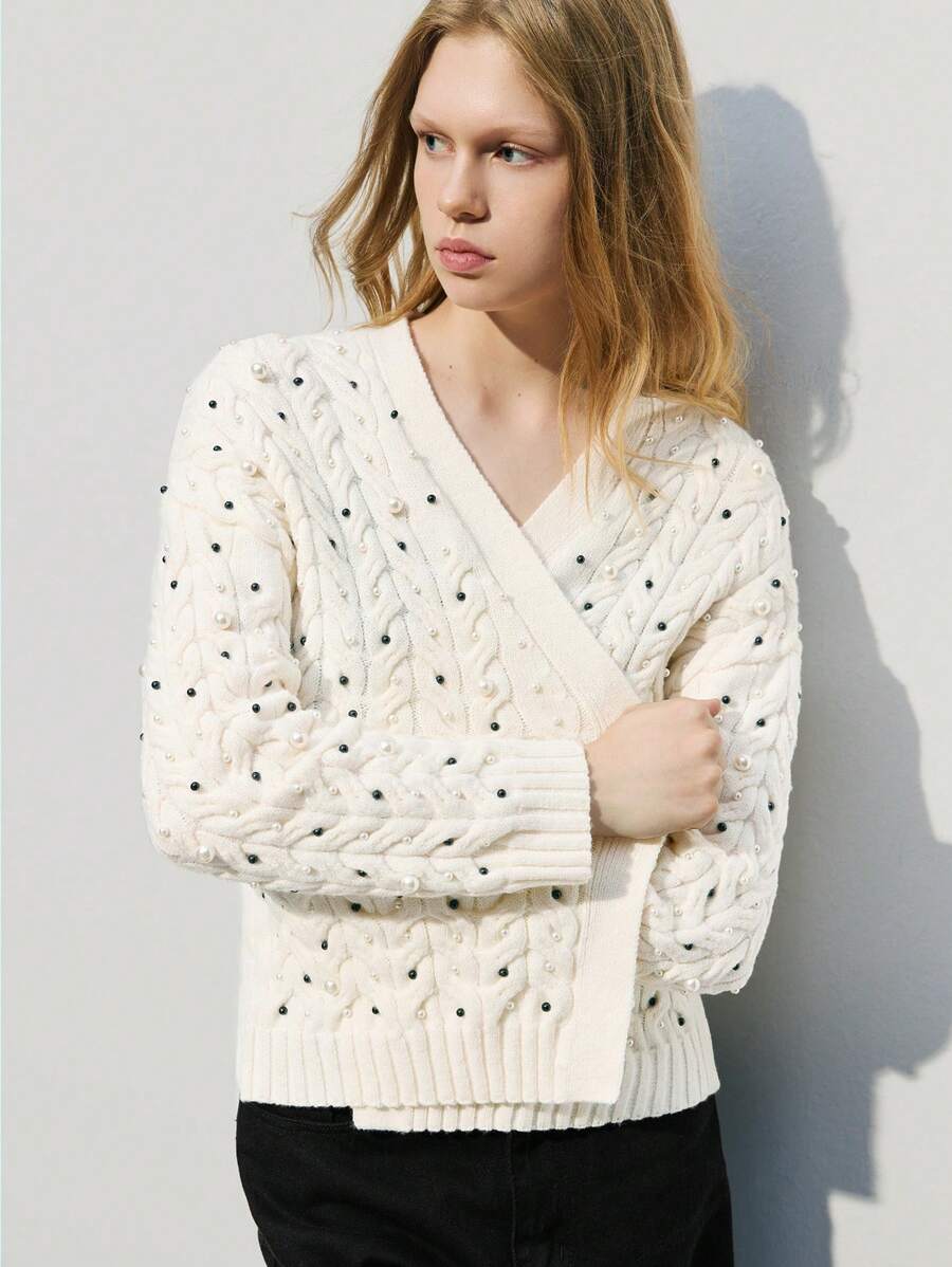 Maija Women's Faux Pearl Decor Long Sleeve Casual Cardigan, Autumn/Winter Fall Sweaters