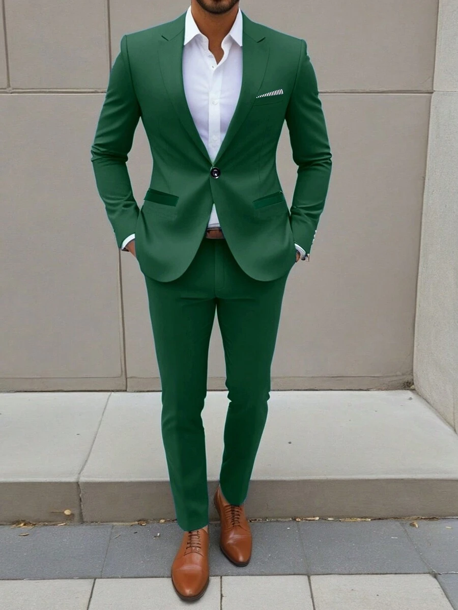 Manfinity Mode Men Solid Single Button Long Sleeve Blazer & Suit Pants